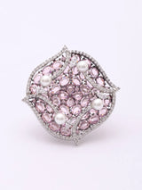 Blush Pink American Diamond and Pearl Brass Ring