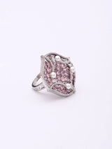 Blush Pink American Diamond and Pearl Brass Ring