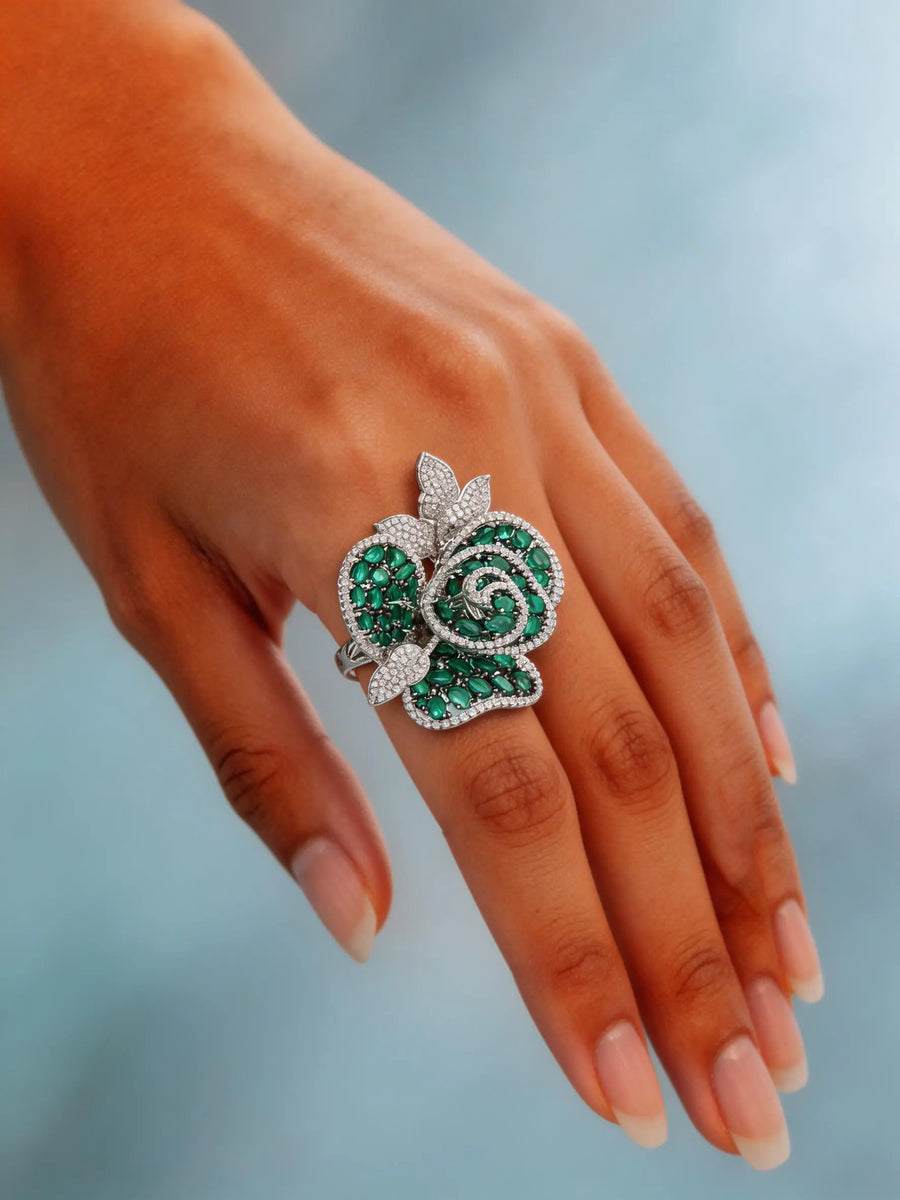 Twisted Floral Cubic Zirconia Brass Adjustable Ring
