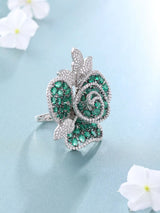 Twisted Floral Cubic Zirconia Brass Adjustable Ring