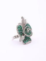Twisted Floral Cubic Zirconia Brass Adjustable Ring