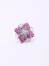 Floral Zirconia Brass Adjustable Ring in Pink and Purple