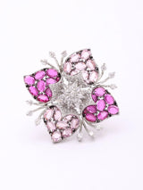 Floral Zirconia Brass Adjustable Ring in Pink and Purple