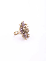 Floral Zirconia Brass Adjustable Ring in Pink and Purple