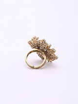 Floral Zirconia Brass Adjustable Ring in Pink and Purple