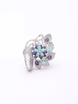 Peacock and Floral Motif Crystal Brass Adjustable Ring