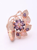 Peacock and Floral Motif Crystal Brass Adjustable Ring