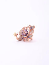 Peacock and Floral Motif Crystal Brass Adjustable Ring