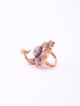 Peacock and Floral Motif Crystal Brass Adjustable Ring
