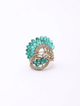 Floral Arc Green and Pink Stone Brass Adjustable Ring