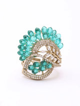 Floral Arc Green and Pink Stone Brass Adjustable Ring