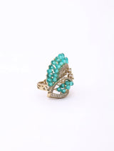 Floral Arc Green and Pink Stone Brass Adjustable Ring
