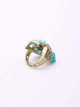 Floral Arc Green and Pink Stone Brass Adjustable Ring
