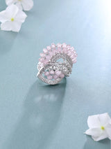 Floral Arc Green and Pink Stone Brass Adjustable Ring