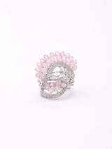 Floral Arc Green and Pink Stone Brass Adjustable Ring