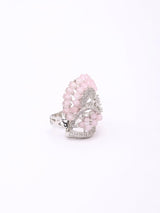 Floral Arc Green and Pink Stone Brass Adjustable Ring