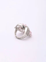 Floral Arc Green and Pink Stone Brass Adjustable Ring