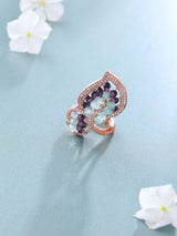 Leaf Motif Blue and Violet Stone Adjustable Ring in Brass
