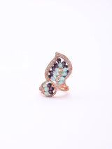 Leaf Motif Blue and Violet Stone Adjustable Ring in Brass
