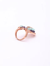 Leaf Motif Blue and Violet Stone Adjustable Ring in Brass