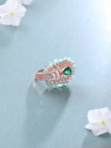 Peacock Feather American Diamond Brass Statement Ring