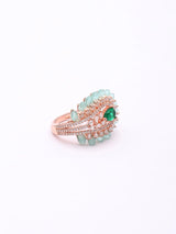 Peacock Feather American Diamond Brass Statement Ring