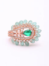 Peacock Feather American Diamond Brass Statement Ring