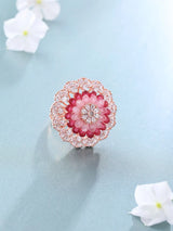 Pink and Purple Floral Cluster American Diamond Adjustable Ring