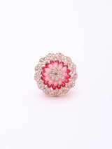 Pink and Purple Floral Cluster American Diamond Adjustable Ring