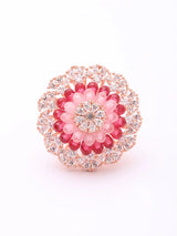 Pink and Purple Floral Cluster American Diamond Adjustable Ring
