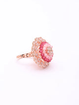 Pink and Purple Floral Cluster American Diamond Adjustable Ring