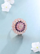 Pink and Purple Floral Cluster American Diamond Adjustable Ring