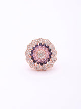 Pink and Purple Floral Cluster American Diamond Adjustable Ring