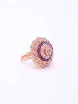 Pink and Purple Floral Cluster American Diamond Adjustable Ring