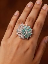 Floral Burst American Diamond Stone Studded Brass Ring