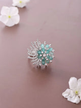 Floral Burst American Diamond Stone Studded Brass Ring