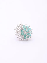 Floral Burst American Diamond Stone Studded Brass Ring