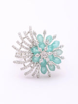 Floral Burst American Diamond Stone Studded Brass Ring