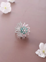 Floral Burst American Diamond Stone Studded Brass Ring