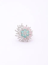 Floral Burst American Diamond Stone Studded Brass Ring