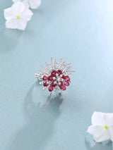 Floral Burst American Diamond Stone Studded Brass Ring