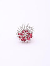 Floral Burst American Diamond Stone Studded Brass Ring