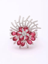 Floral Burst American Diamond Stone Studded Brass Ring