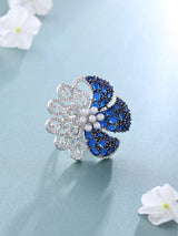 Dual Tone Floral American Diamond Studded Adjustable Ring