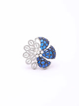 Dual Tone Floral American Diamond Studded Adjustable Ring