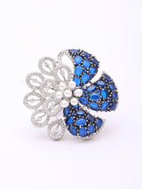 Dual Tone Floral American Diamond Studded Adjustable Ring