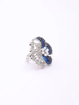 Dual Tone Floral American Diamond Studded Adjustable Ring