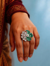Dual Tone Floral American Diamond Studded Adjustable Ring
