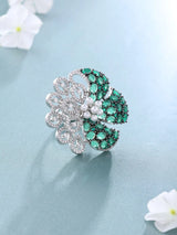 Dual Tone Floral American Diamond Studded Adjustable Ring