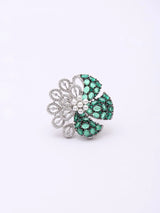 Dual Tone Floral American Diamond Studded Adjustable Ring